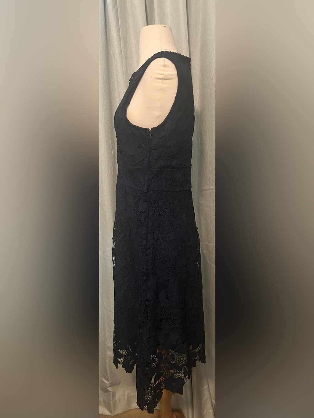Sleeveless navy Blue  Lace A-Line Dress - Picture 3 of 9